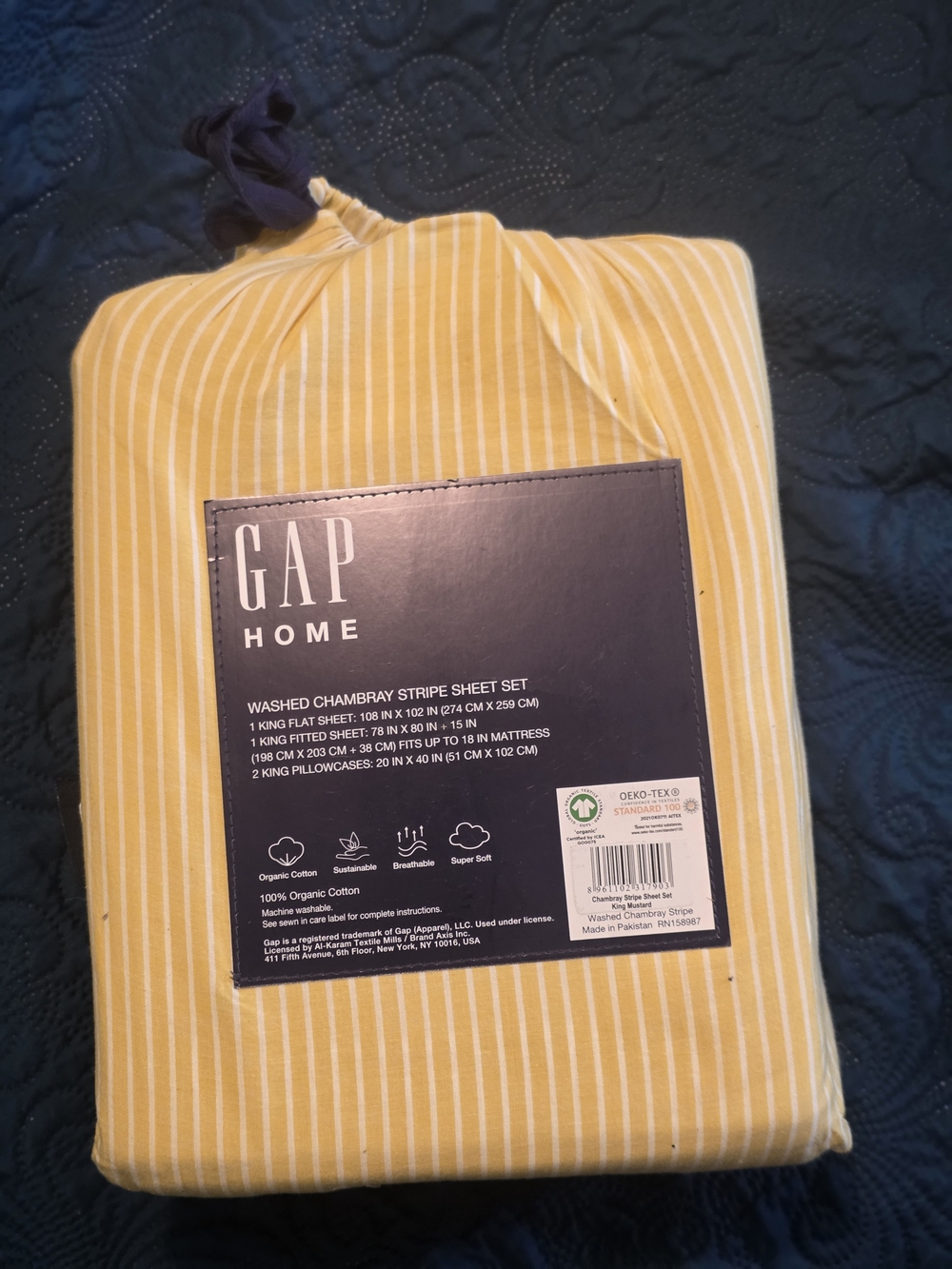 GAP Home Washed Chambray Stripe Sheet Set - Yellow Stripe